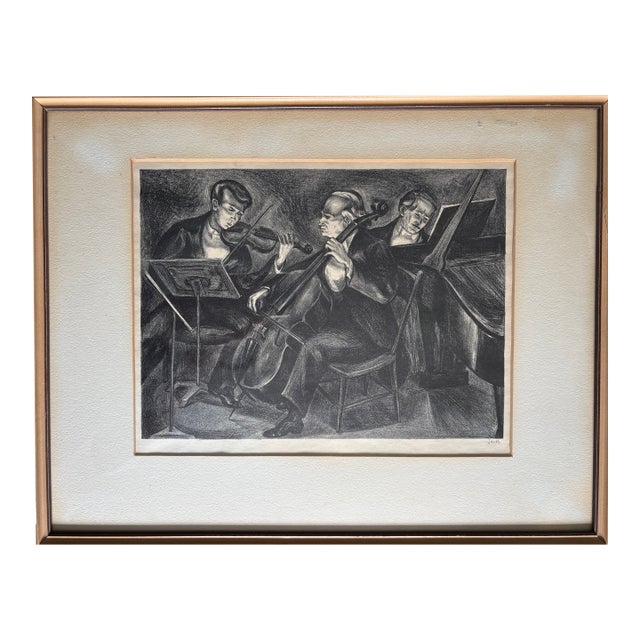 Vintage Framed Original Lithograph by Mervin Jules For Sale