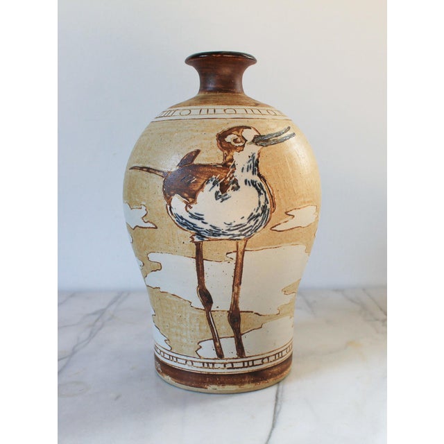 1980's Studio Art Pottery Vase / Bird Motif For Sale - Image 4 of 10