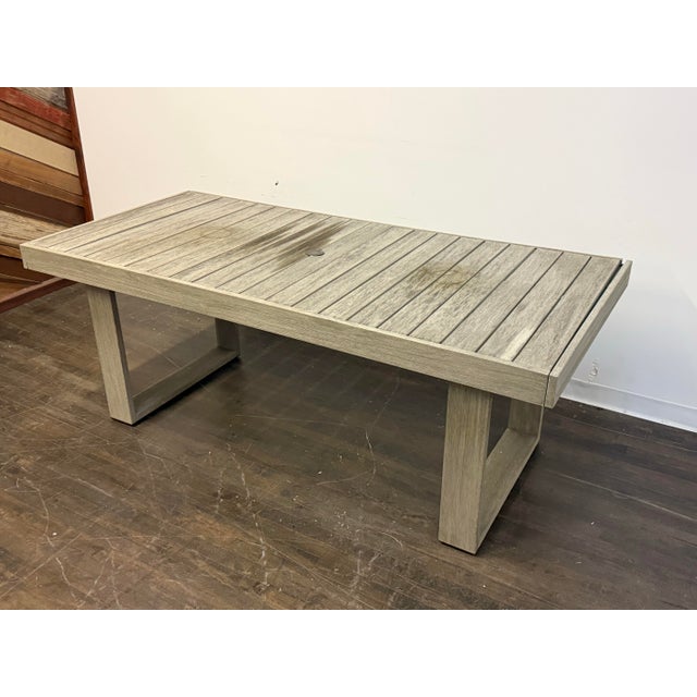 West Elm Portside Wood Outdoor Extension Dining Table + Pair of Benches, Set of Three For Sale - Image 9 of 12