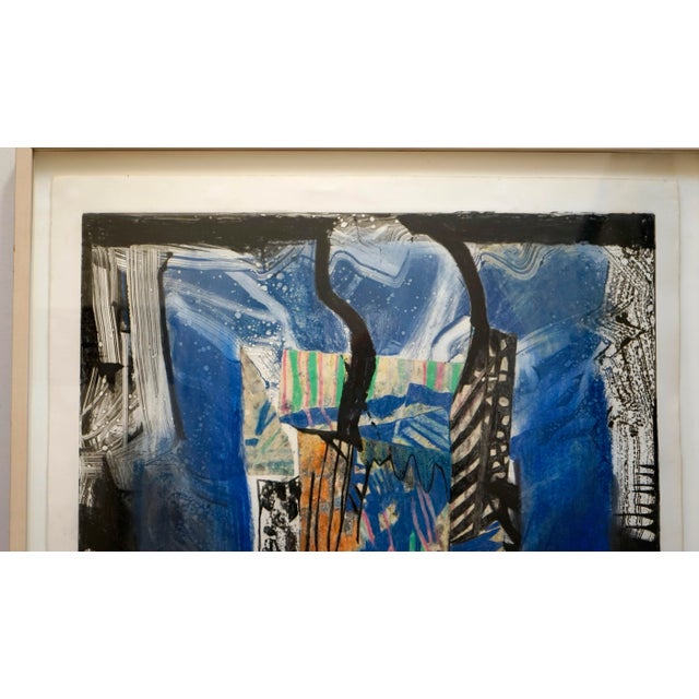 Sculpture Materials 1990 Modern Blue Mixed Media Collage Framed, Signed Cleveland For Sale - Image 7 of 10