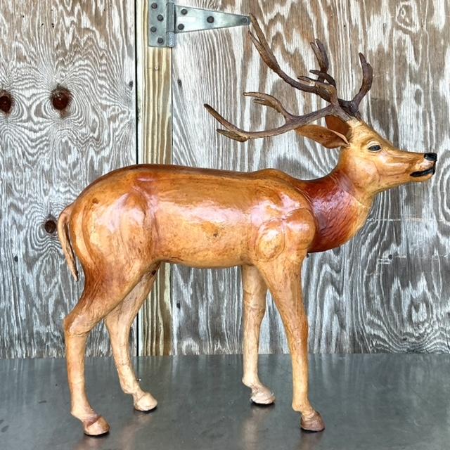 Rustic Vintage Boho Monumental Wrapped Leather Buck For Sale - Image 3 of 10