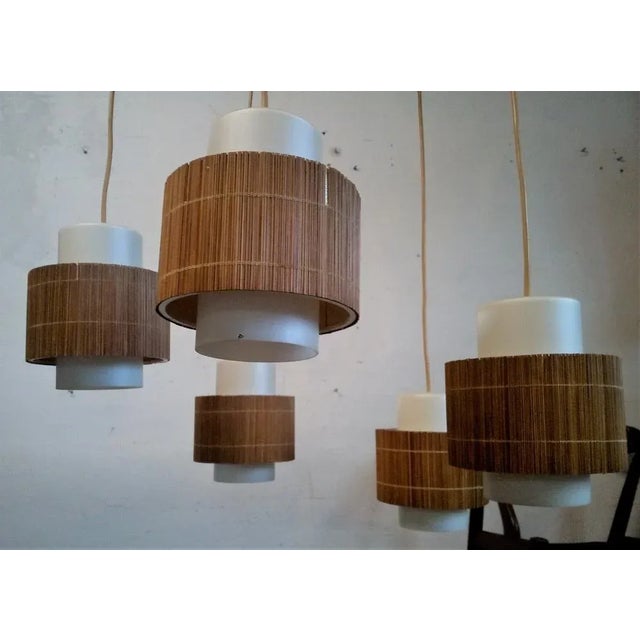 Ceiling Lamp with Opal Glass Umbrellas and Bast, 1960s For Sale - Image 4 of 7