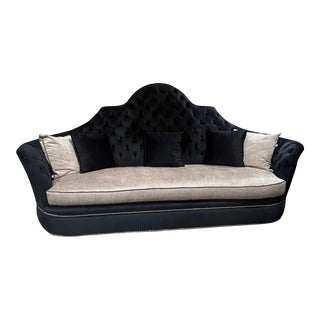Marge Carson High Back Black Velvet Sofa For Sale