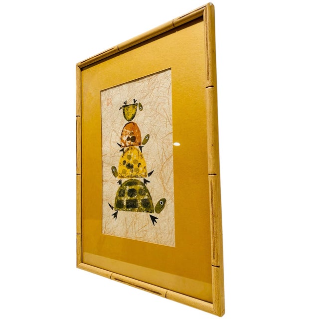 1960s 1960s Mid Century Modern Stacked Turtles Signed Japanese Potato Print For Sale - Image 5 of 8