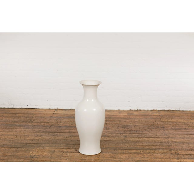 Vintage White Curved Body & Flared Neck Vase For Sale - Image 12 of 12