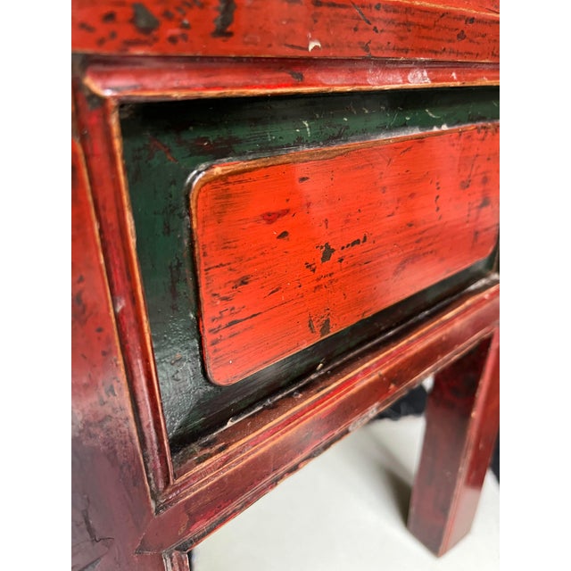 Rustic Red Chinese Side Table For Sale - Image 4 of 7