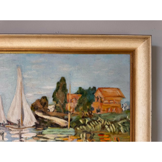 1960s 1960's Marie Hendrich Ozon " Yacht Races at Argenteuil " Oil on Canvas Painting After Monet Sold For Sale - Image 5 of 12