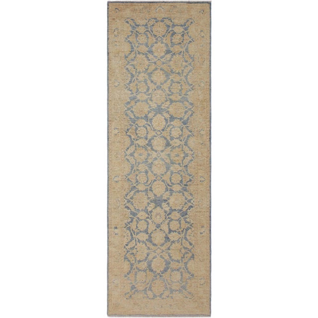 Shabby Chic Ziegler Blue/Gold Wool Runner Rug- 3'11'' X 10'11'' For Sale - Image 10 of 10