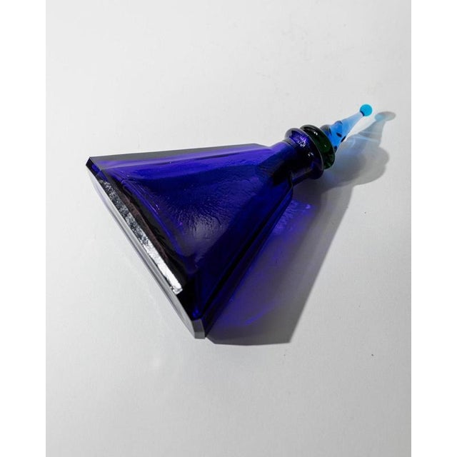 Blue Vintage Italian Triangular Royal Blue Murano Glass Decanter, 1960s For Sale - Image 8 of 13