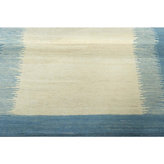 Blue Handwoven Kilim Fars Rug in Light Blue & Cream For Sale - Image 8 of 9