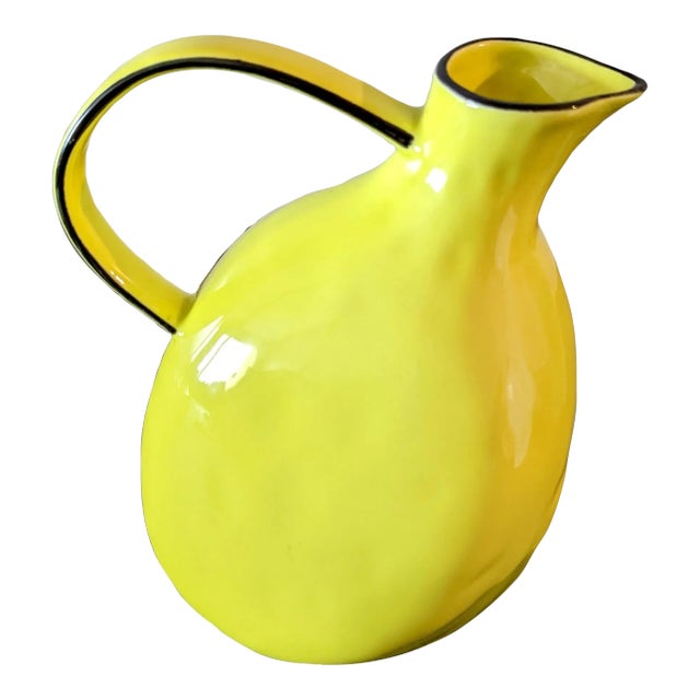 Anthropologie Bright Yellow Pitcher Black Accented For Sale