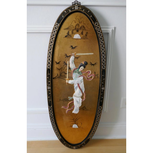 Mid 20th Century Chinoiserie Black Lacquer Gold Gilt Asian Art Panels Wall Decors- Set of 4 For Sale In Chicago - Image 6 of 13