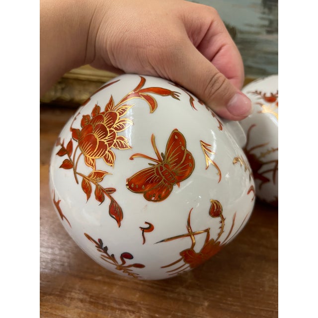 Pair of Vintage Japanese Porcelain Vases With Gilt Bird and Floral Decoration, Decorated in Hong Kong For Sale - Image 11 of 11