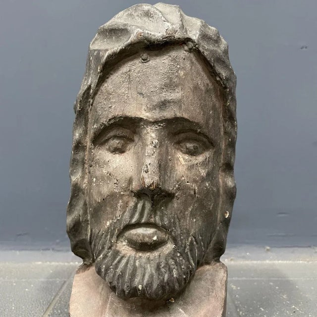 Painted Carved Wooden Head For Sale - Image 4 of 18