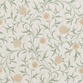 Morris & Co Scroll Wallpaper in Thyme/Pear For Sale