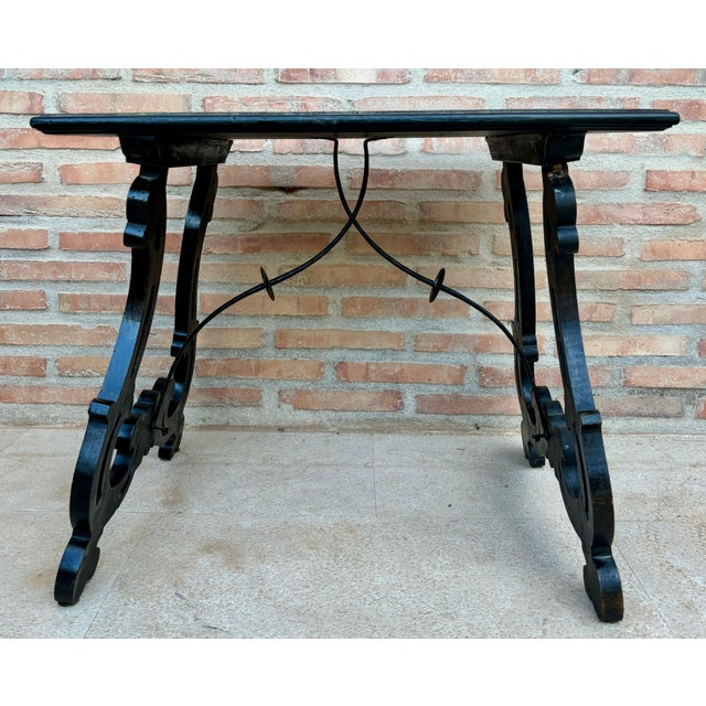 Baroque Spanish Baroque Side Table with Lyre Legs and Marquetry Top, 1850 For Sale - Image 3 of 18