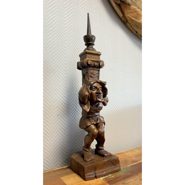 Carved Wooden Figurative Candlestick For Sale - Image 3 of 6