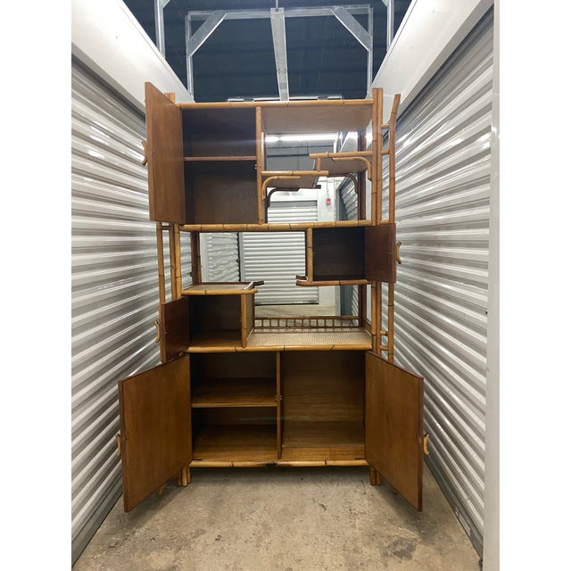 Ecru 70s Bohemian Rattan and Bamboo Wall Unit Étagère. For Sale - Image 8 of 12