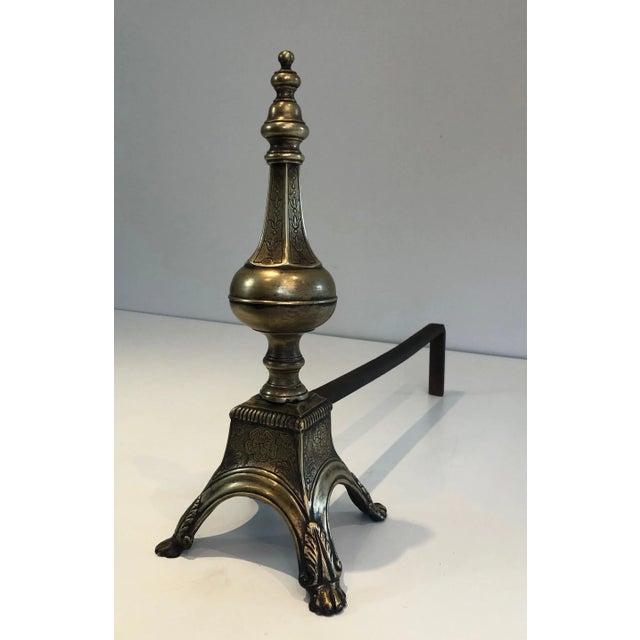 Louis the 16th Style Bronze & Wrought Iron Andirons, 19th Century - A Pair For Sale - Image 6 of 13