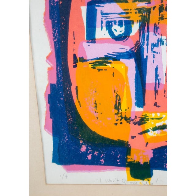 1960s Mid Century Modern Art Print Figure Abstract Portrait Sign Signed Blue Pink For Sale - Image 4 of 13