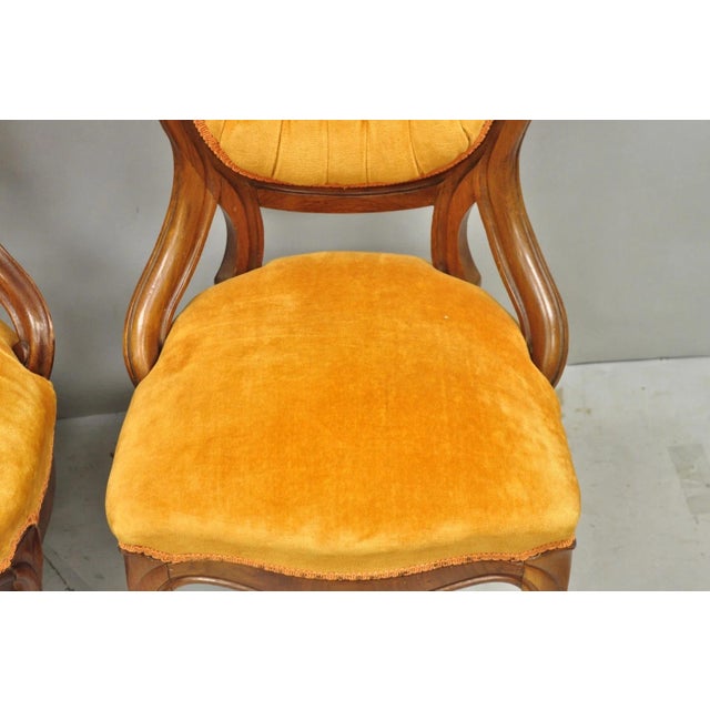 Late 19th Century Antique Eastlake Victorian Carved Walnut Orange Parlor Side Chairs - A Pair For Sale - Image 5 of 13