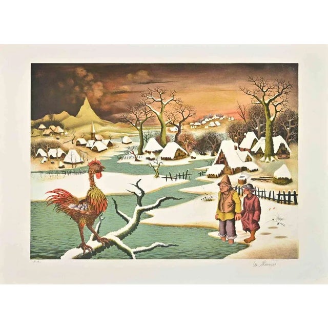 Contemporary Mijo Kovacic, Peasants, Lithograph, 1980s For Sale - Image 3 of 3