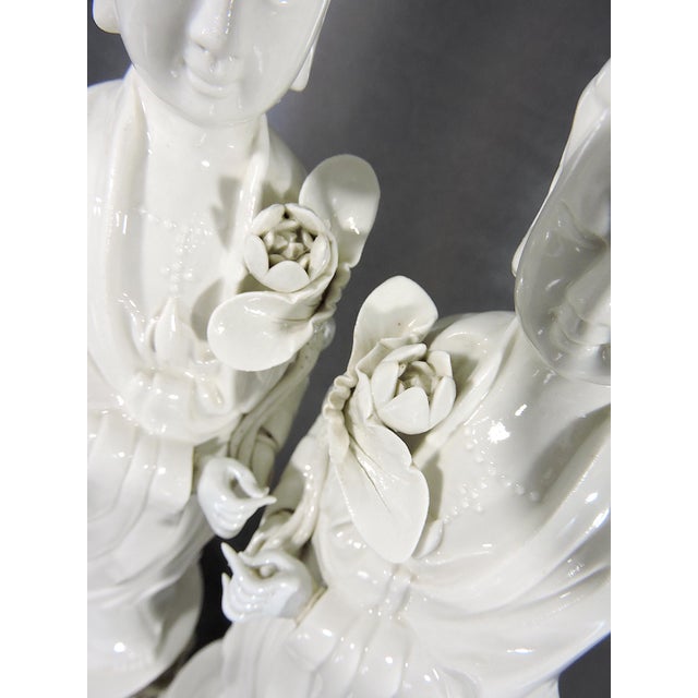 Vintage Signed White Porcelain Figures of the Chinese Deity Guanyin