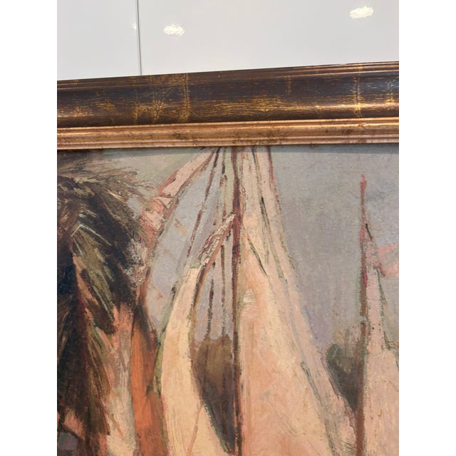 Rustic Vintage Coastal Sailboat Wall Art Giclee on Board in Gilt Faux Bamboo Frame For Sale - Image 3 of 13