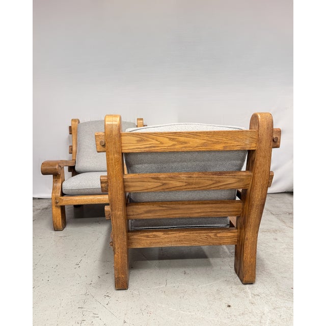 Brutalist Mid-Century Brutalist French Oak Armchairs, 1920s, Set of 2 For Sale - Image 3 of 9