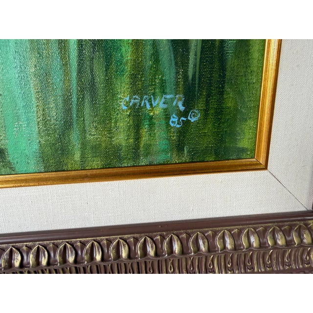 1980s Carver Figurative Tropical Landscape Oil on Canvas Painting, Framed For Sale - Image 10 of 12