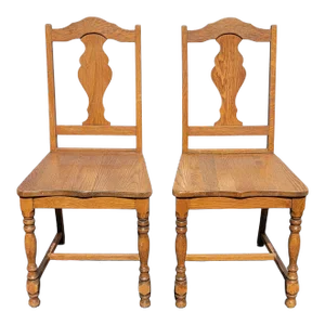 Pair of Vintage French Country Farmhouse Oak Side Chairs