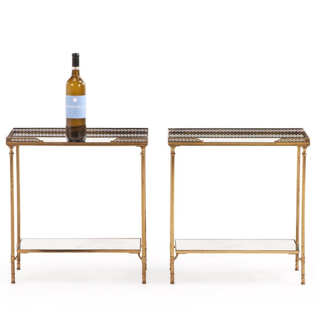 This pair of two-tier tables would be an elegant addition to any home or study! They have a beautiful and delicate gallery...