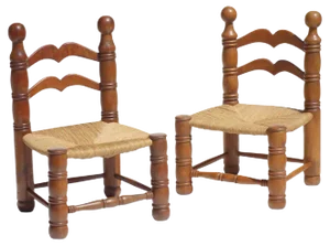 Set of Wicker and Oak Chairs by Charles Dudouyt, 1940s