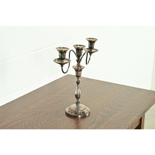 Tiffany and Co. Tiffany & Co. Style Antique Victorian Silverplate Three-Light Candelabra For Sale - Image 4 of 16