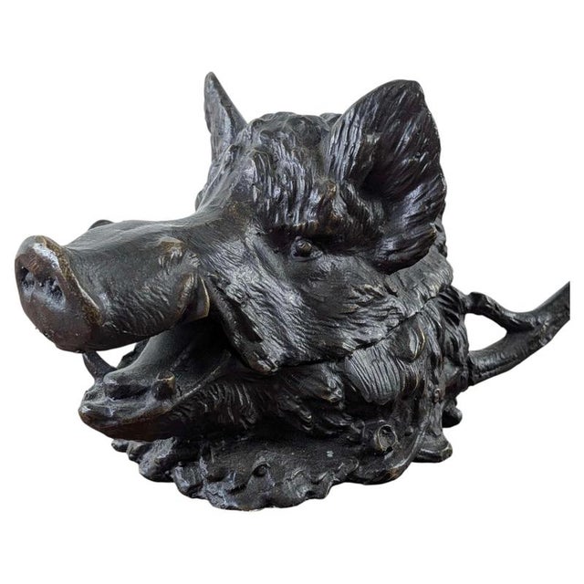 French Bronze Boars Head Inkwell in the style of Fratin, 1900 For Sale - Image 13 of 13