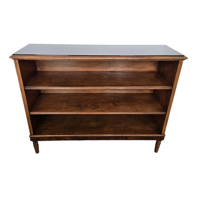 Mid-Century Italian Walnut and Burl Wood Three-Shelf Open Bookcase, 1950s For Sale