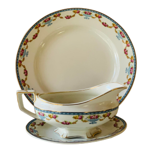 1920s English Bone China Gravy Boat and Chop Plate - 3pcs