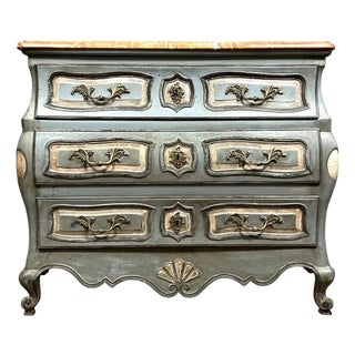 Louis XV Style Painted Bombé Commode with Marble Top, Late 19th Century For Sale