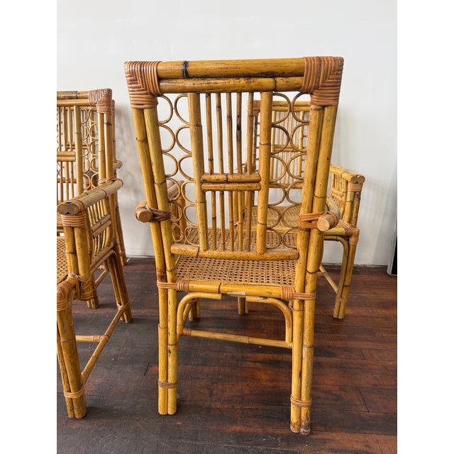 Boho Chic Set of 4, Calif-Asia and Cartel Bamboo & Rattan Mid Century Armchairs For Sale - Image 3 of 9