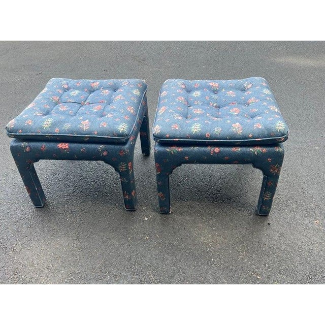 Mid-Century Modern Pair of Square Pillow Top Tufted Billy Baldwin Parson Ottomans For Sale - Image 3 of 16