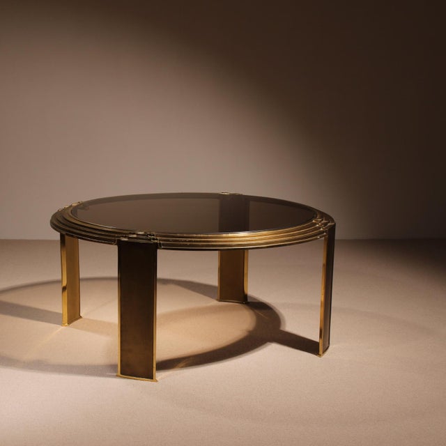 Round Coffee Table in Brass and Smoked Glass, Netherlands, 1970s For Sale - Image 9 of 11