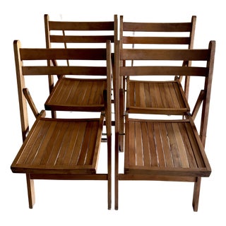 Striking Mid Century Solid Wood Folding Chairs. Made in Yugoslavia For Sale