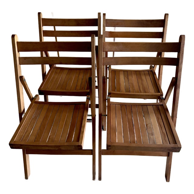 Striking Mid Century Solid Wood Folding Chairs. Made in Yugoslavia For Sale