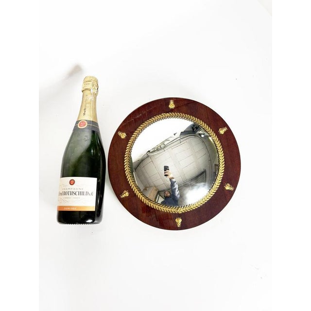 Hollywood Regency Convex Witchs Eye Mirror in Wood and Brass, France, 1940s For Sale - Image 3 of 14