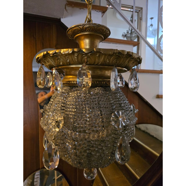 Antique Baccarat Attributed Crystal Bronze Gobular Chandelier For Sale In Boston - Image 6 of 6