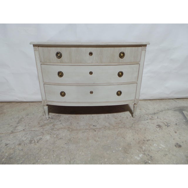 This is a unique Swedish Gustavian style 3 drawer chest of drawers. its been restored and repainted with Milk Paints...
