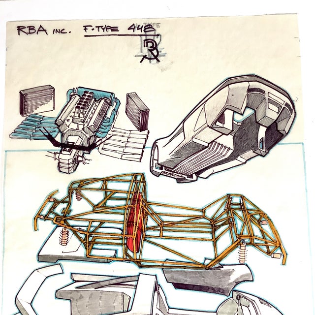 Robert Bevis Original Concept Car Design Art Clay Model Prototype Study 26x20” (two art boards taped together measure this...