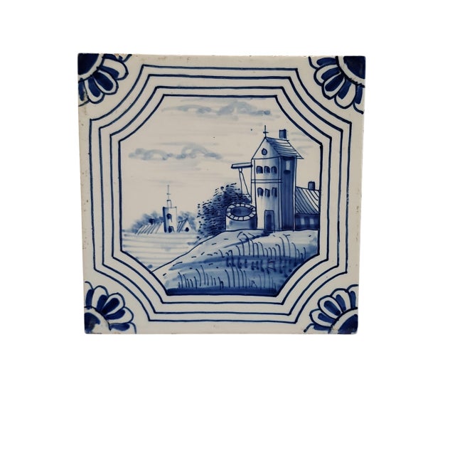 Fantastic excellent condition set of four late 19th century, circa 1880 - 1900, hand painted Dutch Delft tiles. Featuring...