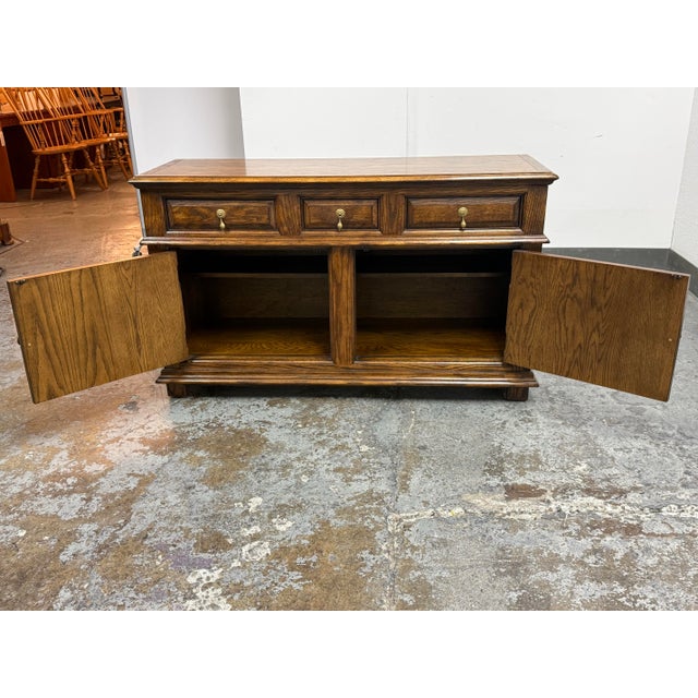 1990s Century Furniture English Tudor Style Oak Wood Sideboard For Sale - Image 5 of 12