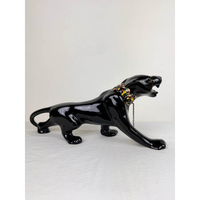 Vintage Mid-Century Modern Sleek Black Panther Ceramic